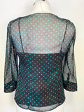 BRAND NEW PRADA BLACK & GREEN SPOT TIE FRONT SILK BLOUSE SIZE 40 UK 8