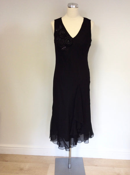 COUNTRY CASUALS BLACK SILK V NECKLINE BIAS CUT SLEEVELESS DRESS SIZE 10