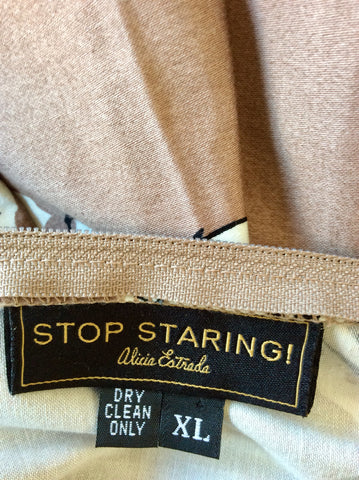 STOP STARING BY ALICIA ESTRADA TAN FLORAL GARDENIA WIGGLE / PENCIL DRESS SIZE XL UK 16