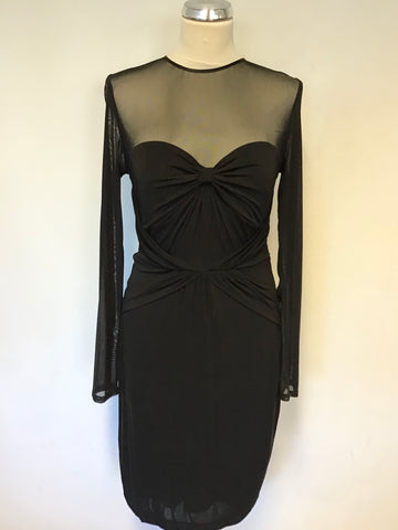 TED BAKER BLACK SEMI SHEER TOP & LONG SLEEVE STRETCH OCCASION DRESS SIZE 2 UK 10