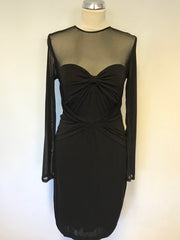 TED BAKER BLACK SEMI SHEER TOP & LONG SLEEVE STRETCH OCCASION DRESS SIZE 2 UK 10