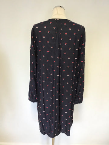 HOBBS NAVY BLUE WITH RED & WHITE FLORAL PRINT SHIRT DRESS SIZE 10