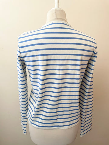 JAEGER BLUE & WHITE STRIPED COTTON LONG SLEEVE CARDIGAN/ TOP SIZE M