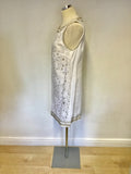 RENE DERHY WHITE EMBROIDERED & BEADED FLORAL DESIGN LINEN SHIFT DRESS SIZE L UK 14