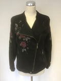 MONARI BLACK ROSE EMBROIDERED  & STUD TRIM COTTON JACKET SIZE 16