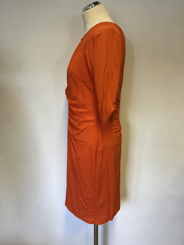WHISTLES ORANGE SILK SHORT SLEEVE DRESS SIZE 14