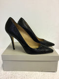 WHISTLES BLACK LEATHER SNAKESKIN HEELS SIZE 7.5/41