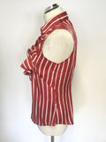 RALPH LAUREN RED & WHITE STRIPE FRILL TRIM SLEEVELESS BLOUSE SIZE 6 UK 10