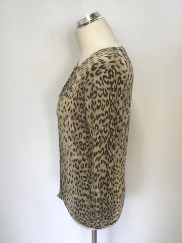BRAND NEW JOSEPH A BLACK & BEIGE LEOPARD PRINT 3/4 SLEEVE CARDIGAN SIZE M