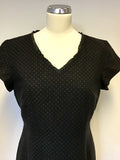 LAURA ASHLEY BLACK & GREY SPOT WOOL CALF LENGTH PENCIL DRESS SIZE 14