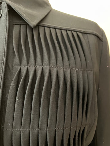 CACHAREL BLACK WOOL PLEATED DESIGN LONG SLEEVE BUTTON FASTEN JACKET SIZE 10