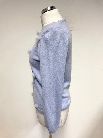COCOA CASHMERE LONDON LIGHT BLUE 100% CASHMERE & ANGORA FUR SPOT TO FRONTJUMPER SIZE S