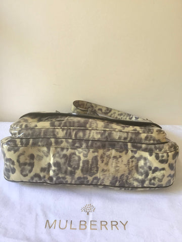 MULBERRY CREAM & GREY LEOPARD PRINT PATENT LEATHER BAYSWATER SHOULDER BAG
