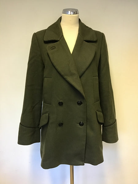 JOULES ARMY GREEN WOOL BLEND DOUBLE BREASTED SHORT COAT SIZE 14