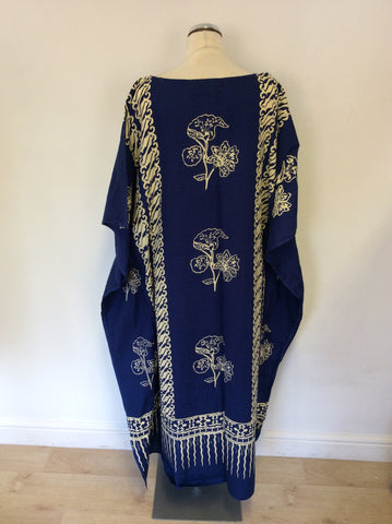 COOL KAFTAN BLUE PRINT LONG COTTON KAFTAN ONE SIZE