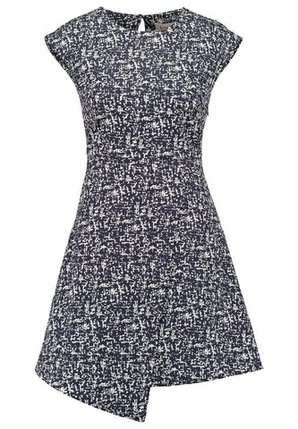 LOUCHE NAVY BLUE ELYSE SPLATTER PRINT A LINE DRESS SIZE 16