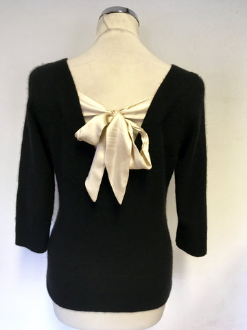 COAST BLACK CASHMERE V NECKLINE JUMPER WITH CREAM SILK TIE BOW SIZE 10