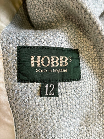 HOBBS PALE BLUE TWEED FITTED JACKET & FLUTED SKIRT SUIT SIZE 10/12