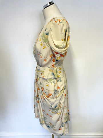 WHISTLES CREAM FLORAL PRINT SILK SHORT SLEEVE OCCASION DRESS SIZE 10