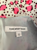 FENN WRIGHT MANSON PALE GREY & PINK PRINT SHORT SLEEVE DRESS SIZE 12