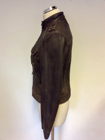 ARMA WOMEN BROWN LEATHER ZIP UP JACKET SIZE 12