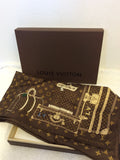 LOUIS VUITTON BROWN MONOGRAM TRUNK PRINT SILK SCARF IN BOX