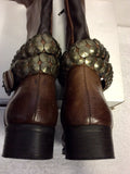 DANIEL BROWN LEATHER STUDDED ANKLE TRIM KNEE LENGTH BOOTS SIZE 5/38