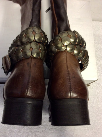DANIEL BROWN LEATHER STUDDED ANKLE TRIM KNEE LENGTH BOOTS SIZE 5/38