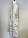 MINT VELVET GREY & WHITE FLORAL PRINT SLEEVELESS SHIFT DRESS SIZE 18