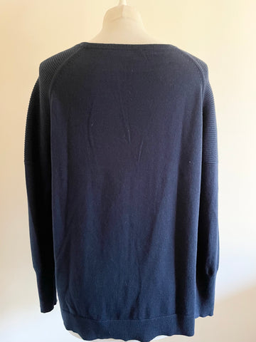 PURE COLLECTION NAVY BLUE & WHITE SPOT SILK FRONT JUMPER SIZE 14