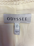 DESIGNER ODYSSEE IVORY WEAVE FRINGE TRIMMED EDGE JACKET SIZE 10