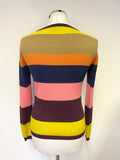 BRUNELLA GORI MULTICOLOURED STRIPE MERINO WOOL CARDIGAN SIZE 10