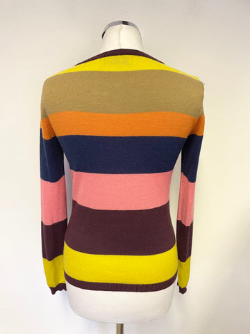 BRUNELLA GORI MULTICOLOURED STRIPE MERINO WOOL CARDIGAN SIZE 10