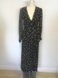 GANNI NAVY BLUE POLKA DOT LONG SLEEVE LONG WRAP DRESS SIZE 36 UK 8/10