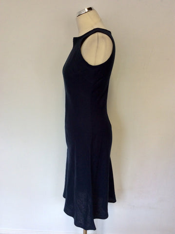 HOBBS DARK BLUE SLEEVELESS LINEN DRESS SIZE 8