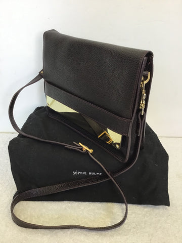 SOPHIE HULME DAMSON LEATHER & BRASS PLATE TRIM SHOULDER BAG