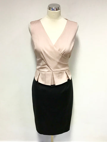 PHASE EIGHT NUDE PINK & BLACK SPECIAL OCCASION PENCIL DRESS SIZE 14