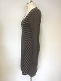 SANDWICH BLACK & BROWN STRIPED STRETCH JERSEY LONG SLEEVE DRESS SIZE L