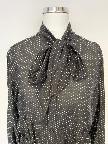 & OTHER STORIES BLACK STAR PRINT BUTTON FRONT PUSSY BOW TIE & BELTED DRESS SIZE 36 UK 10