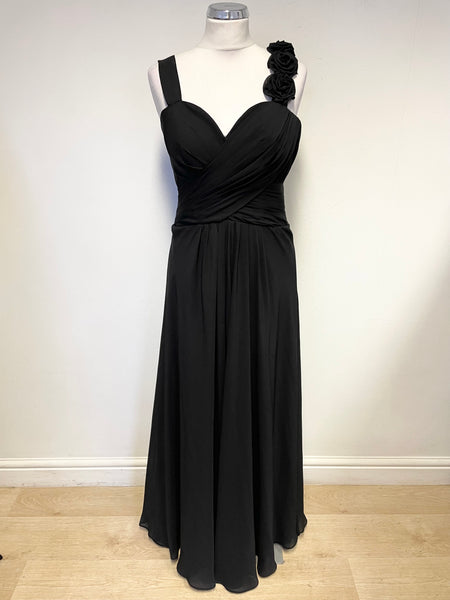 UNBRANDED BLACK PLEATED BODICE LACE UP BACK LONG EVENING DRESS SIZE 14