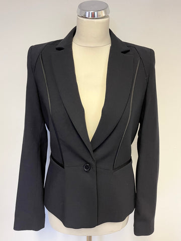 REISS NAVY BLUE SATIN TRIMMED TAILORED JACKET SIZE S