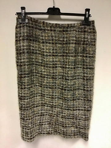 JAEGER GREY & BROWNS TWEED WOOL BLEND SKIRT SUIT SIZE 10