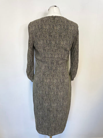 HOBBS GREEN,BLACK & WHITE PRINT 3/4 SLEEVE SILK DRESS SIZE 10