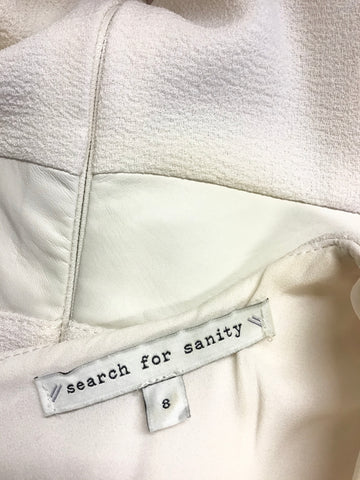 SEARCH FOR SANITY CREAM WITH FAUX LEATHER TRIMS FIT & FLARE DRESS SIZE 8 UK 12