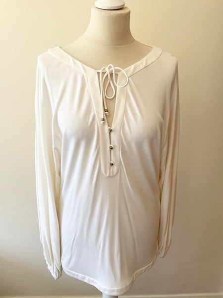 DIANE VON FURSTENBERG IVORY TIE FRONG BATWING SLEEVED TOP SIZE 6 UK 10