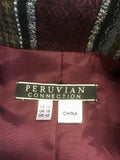 PERUVIAN CONNECTION BURGUNDY MULTI COLOURED STRIPE COTTON BLEND JACKET SIZE 16