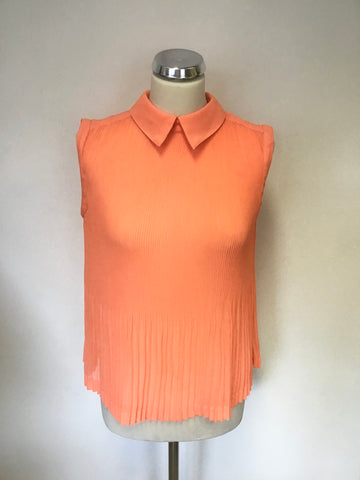 TED BAKER ORANGE DATE MICRO PLEATED SLEEVELESS TOP SIZE 1 UK 8/10