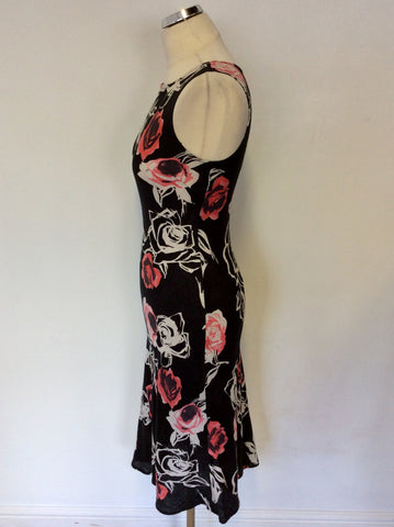 HOBBS BLACK ROSE PRINT LINEN DRESS SIZE 10
