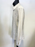 SAND CREAM & BLUE STRIPE LONG SLEEVED LINEN & COTTON BLEND SHIRT SIZE L
