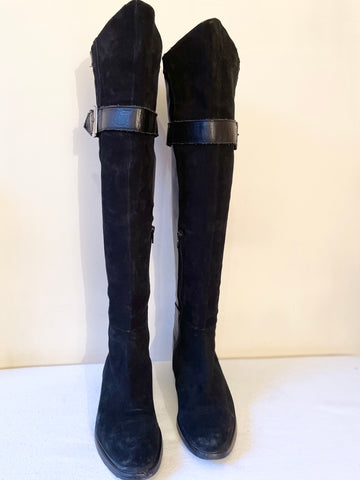 DESIGNER LAVORIZIONE ARTIGIANA SUEDE & LEATHER WITH FAUX LEATHER STRETCH KNEE LENGTH BOOTS SIZE 6/39